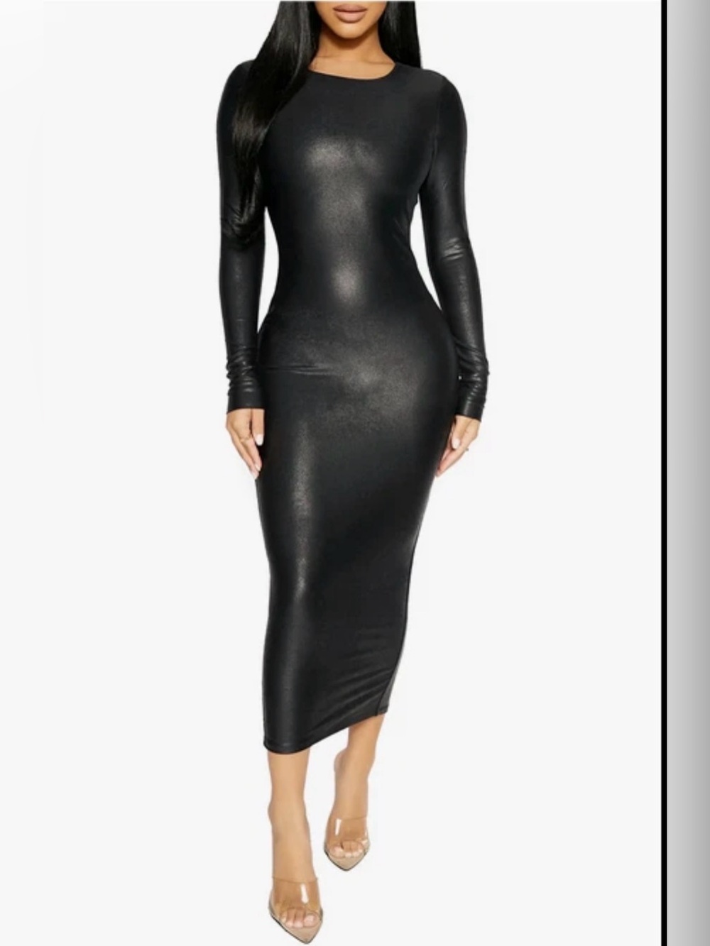 naked wardrobe Black Long Sleeve Bodycon Maxi Dress